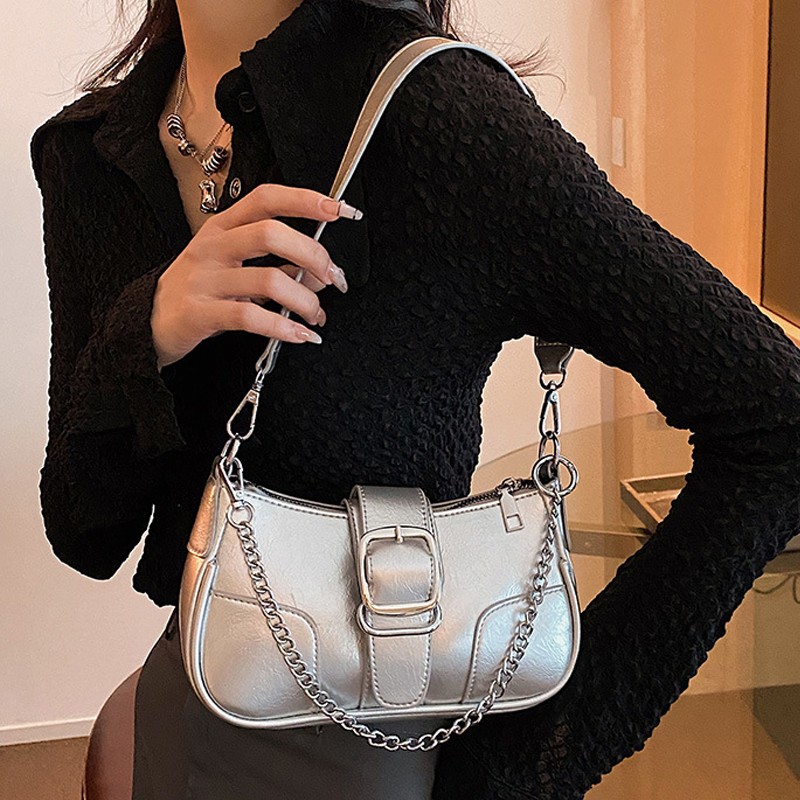 MEL JUN Baguette bag women 2024 new fashion fashion shoulder underarm bag senior texture chain crossbody bag