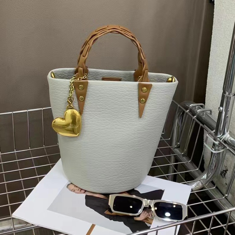 MEL JUN High appearance level high texture 2024 lychee grain bucket bag casual fashion all-in-one shoulder crossbody handbag