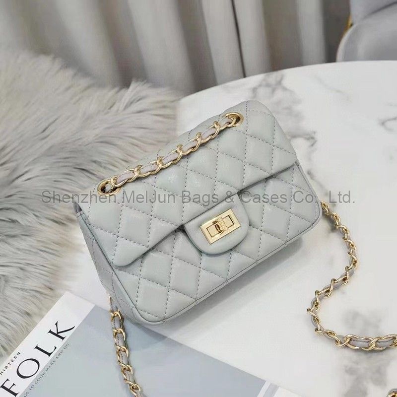 MEL JUN Small fragrant wind diamond chain bag  Genuine leather fashion shoulder bag crossbody bag leather small square bag