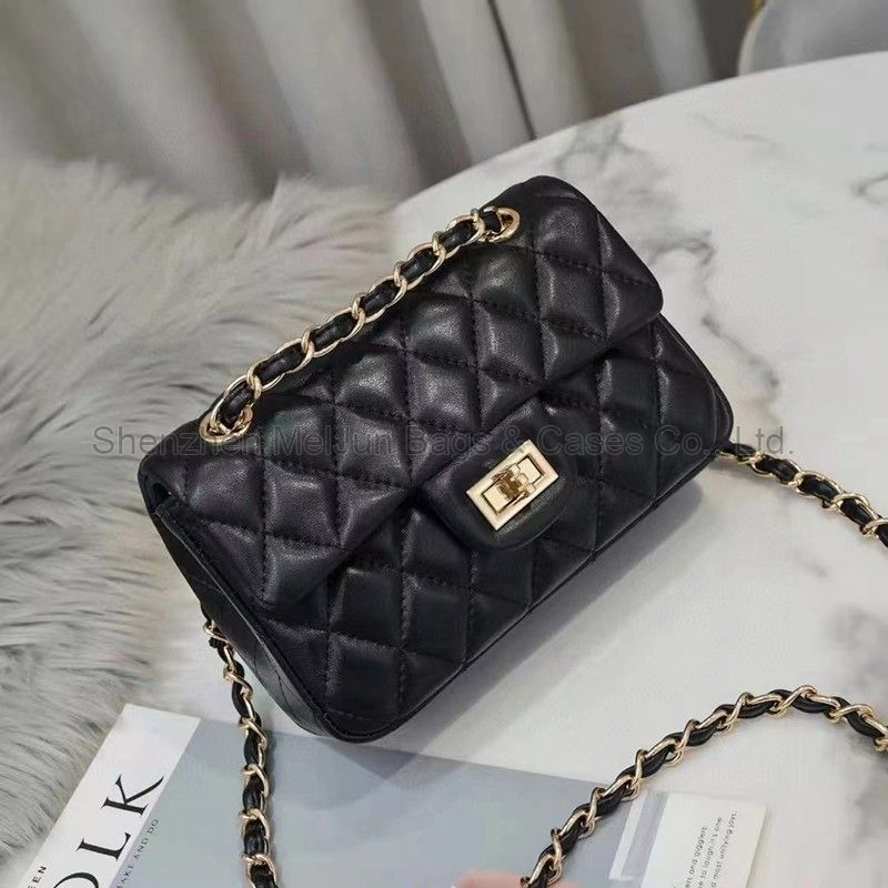 MEL JUN Small fragrant wind diamond chain bag  Genuine leather fashion shoulder bag crossbody bag leather small square bag