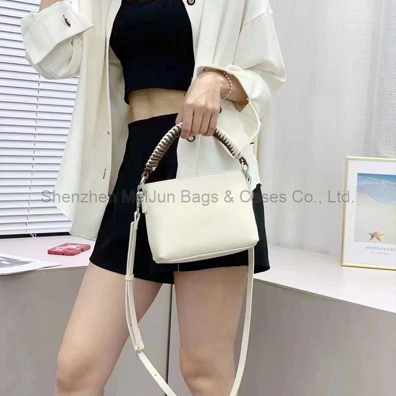 MEL JUN 2024 new leather bag women's casual large capacity handbag leather lychee grain one-shoulder diagonal bucket bag