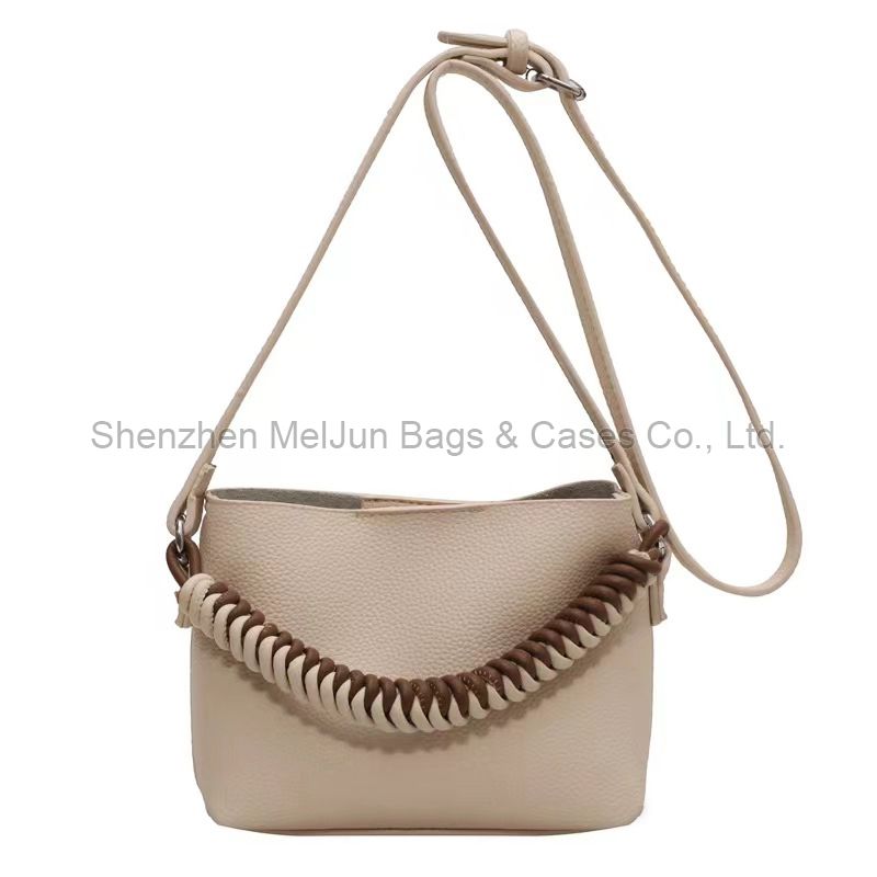 MEL JUN 2024 new leather bag women's casual large capacity handbag leather lychee grain one-shoulder diagonal bucket bag