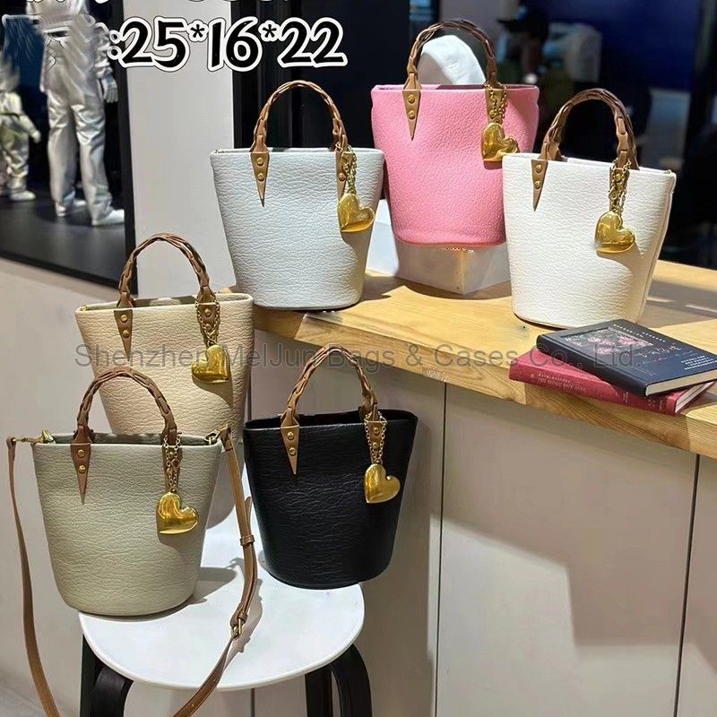 MEL JUN High appearance level high texture 2024 lychee grain bucket bag casual fashion all-in-one shoulder crossbody handbag