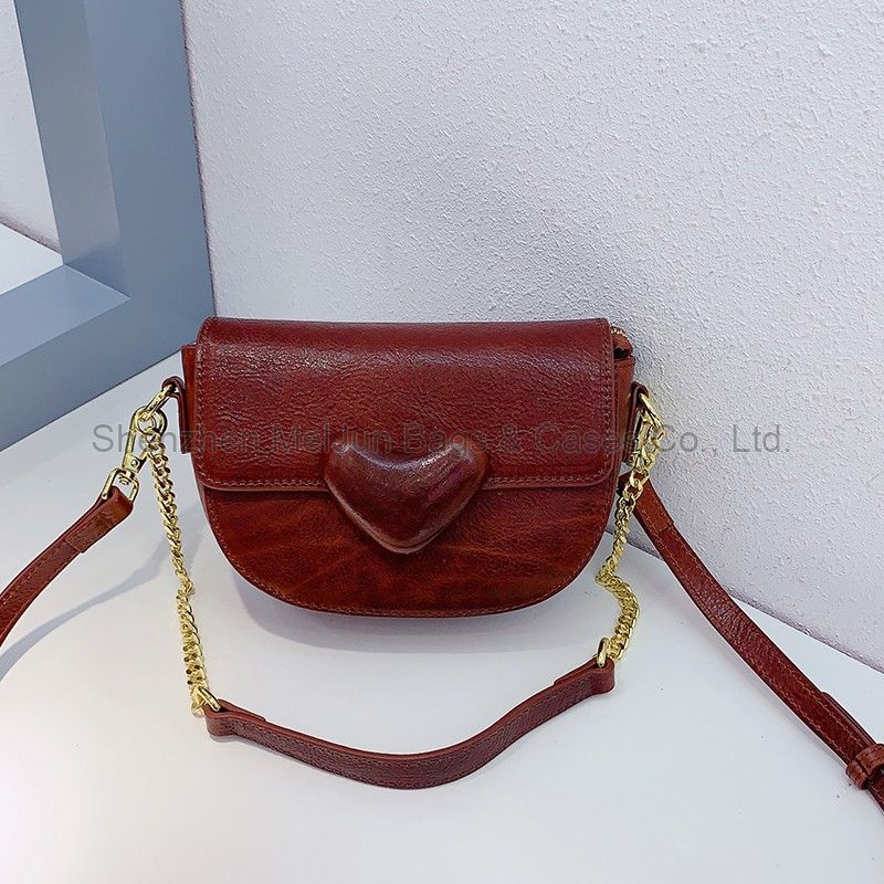 MEL JUN New Genuine leather women's bag Heart-shaped all-matching women's bag Niche design Single shoulder crossbody women's bag chain women's saddle bag