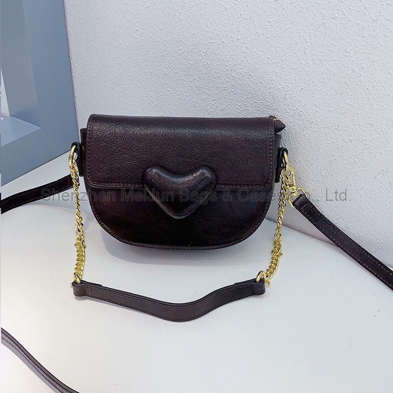 MEL JUN New Genuine leather women's bag Heart-shaped all-matching women's bag Niche design Single shoulder crossbody women's bag chain women's saddle bag