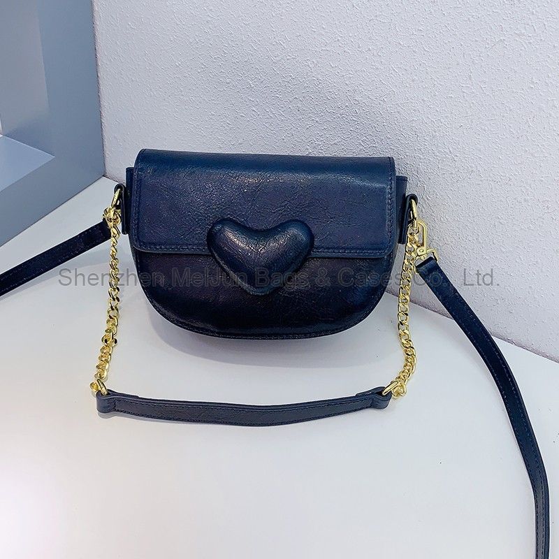 MEL JUN New Genuine leather women's bag Heart-shaped all-matching women's bag Niche design Single shoulder crossbody women's bag chain women's saddle bag