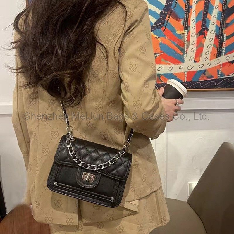 MEL JUN Premium Genuine leather Shoulder Bag Crossbody Chain Bag Cross Border top layer calfskin diamond Check Bag small square bag