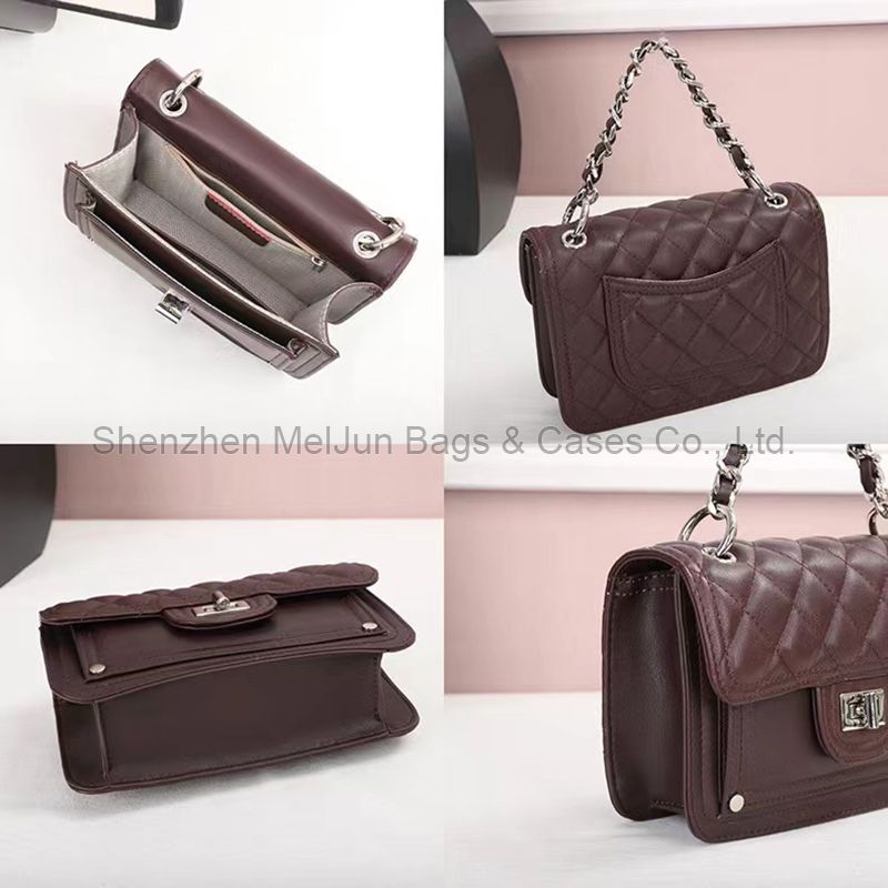 MEL JUN Premium Genuine leather Shoulder Bag Crossbody Chain Bag Cross Border top layer calfskin diamond Check Bag small square bag