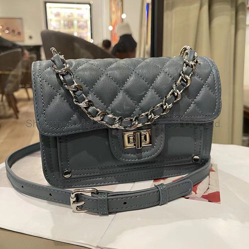 MEL JUN Premium Genuine leather Shoulder Bag Crossbody Chain Bag Cross Border top layer calfskin diamond Check Bag small square bag