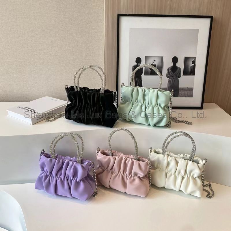 MEL JUN Fashion fresh diamond bag women 2024 new candy-colored pleated small square bag foreign style crossbody bag